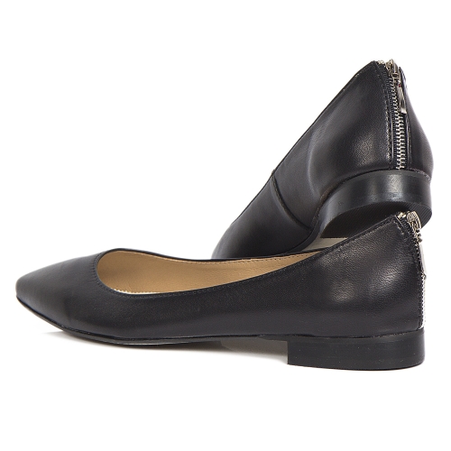 Black leather ballet flats with silver zipper by Alexio Giorgio