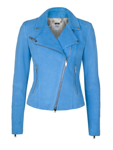 Blue suede leather biker jacket by Swing