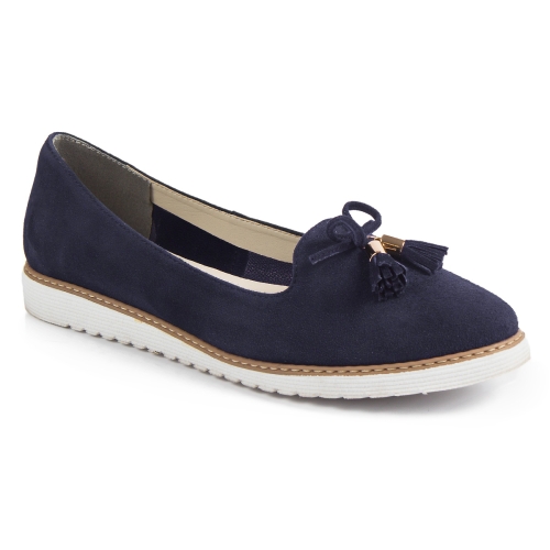 Navy blue suede moccasins with tassel by Alexio Giorgio