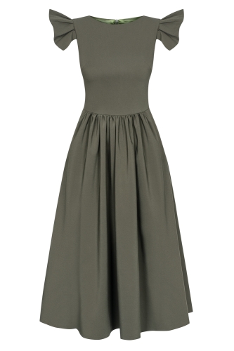 Khaki fit & flare midi dress Butterfly by Swing