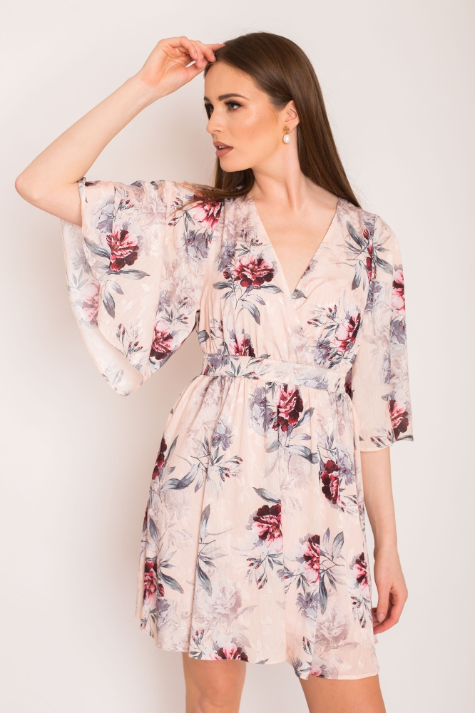 Sukienka mini w kwiaty o kroju kimono Tokio Swing