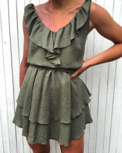 Green summer set Melissa khaki skirt + strapless blouse