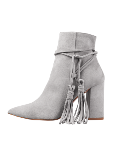 Gray leather boots with tassels