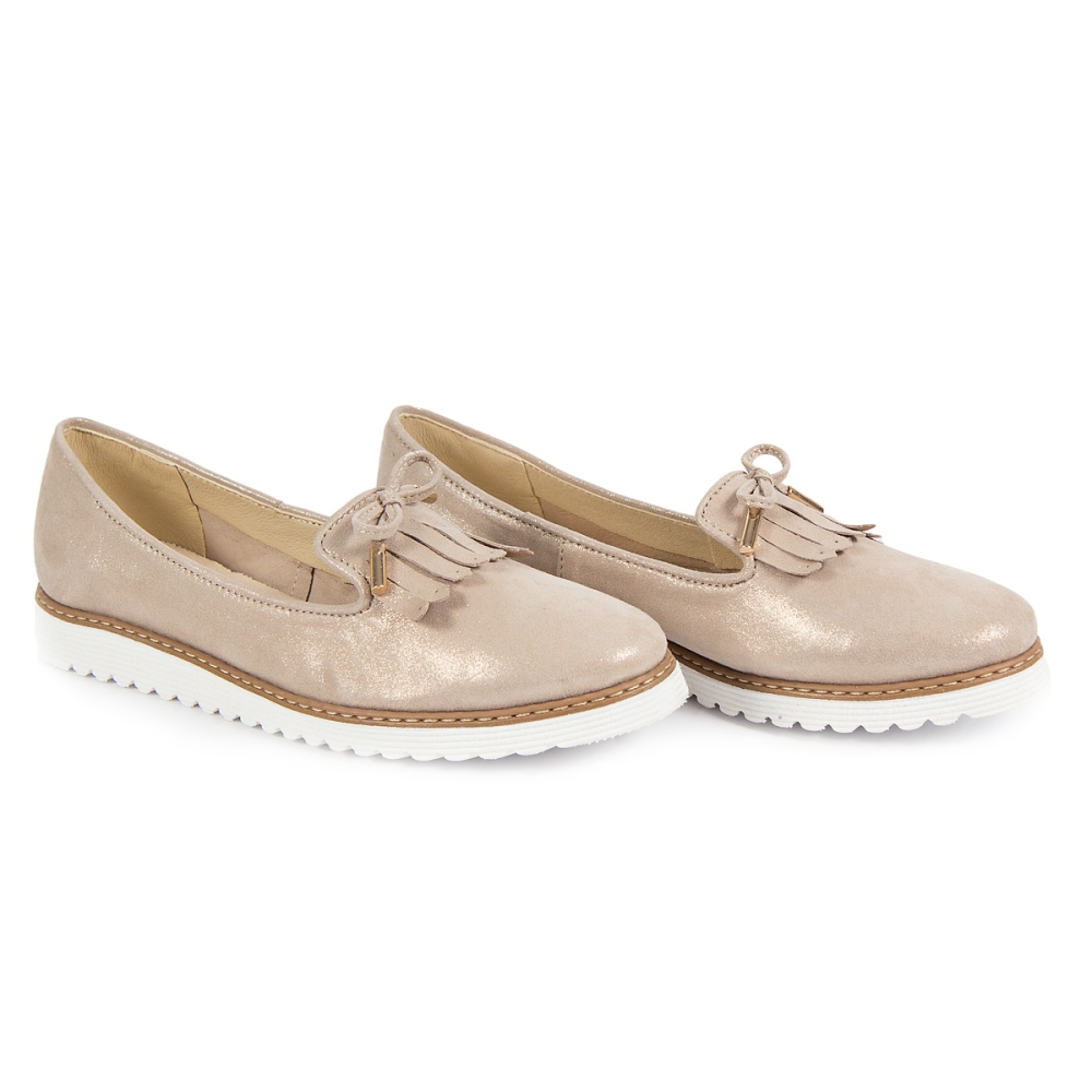 Beżowe skórzane połyskujące mokasyny Alexio Giorgio