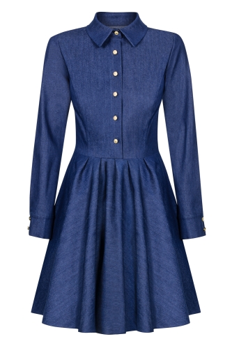 Navy blue fit & flare denim dress Natalie by Swing