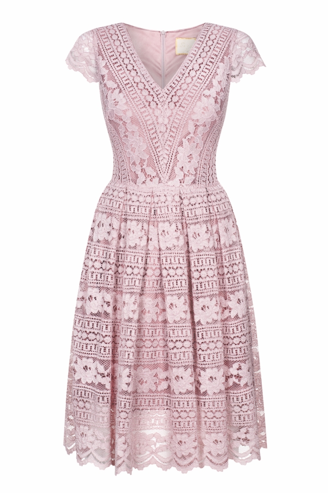 Różowa koronkowa sukienka z dekoltem Anabel Swing