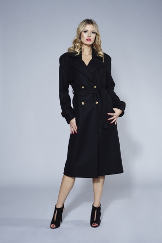 Black wool coat with added cashmere Swing