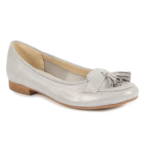 Grey leather glitter ballet flats with tassel by Alexio Giorgio