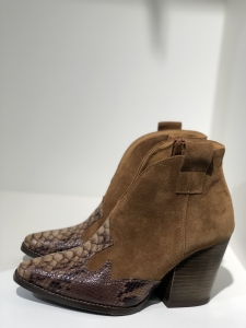 Brown suede crocodile leather cowboy boots