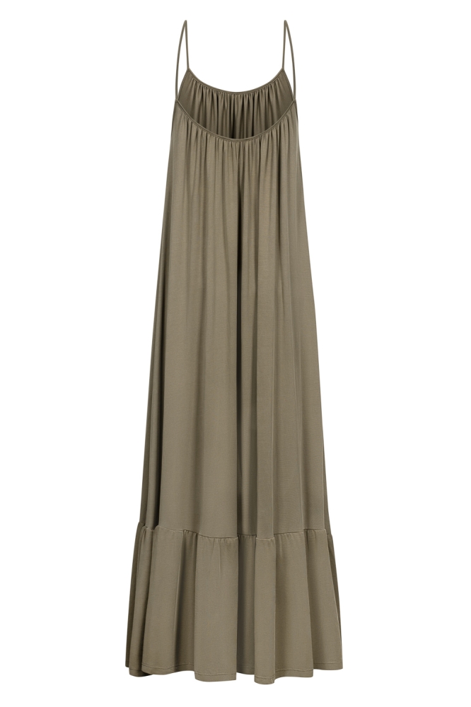 Długa oliwkowa sukienka na ramiączka Paradise