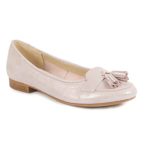 Powder pink leather shiny ballet flats with tassel by Alexio Giorgio