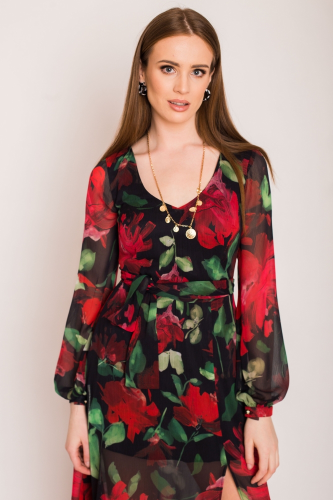 DŁUGA SUKIENKA W KWIATY NA CZARNYM TLE JIMMY SWING