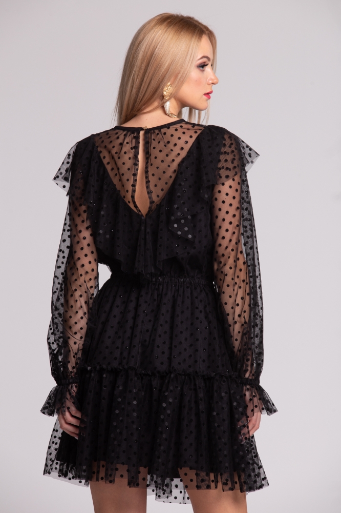 Tiulowa rozkloszowana sukienka w kropki Charlotte 