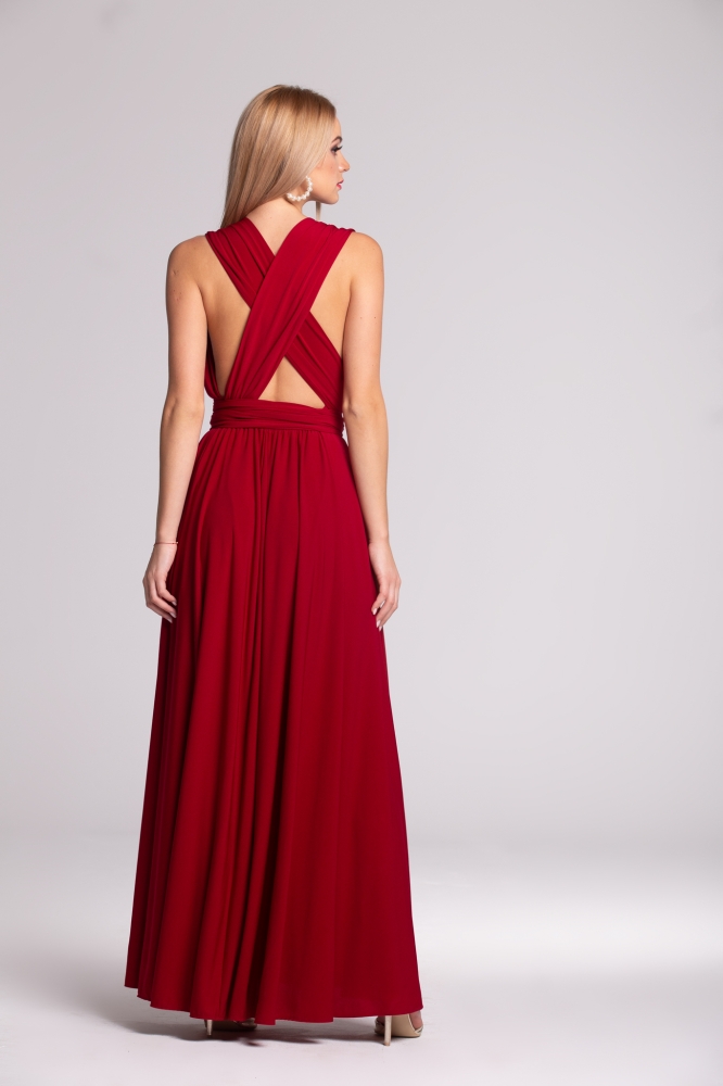 Długa bordowa sukienka z rozporkiem Omena