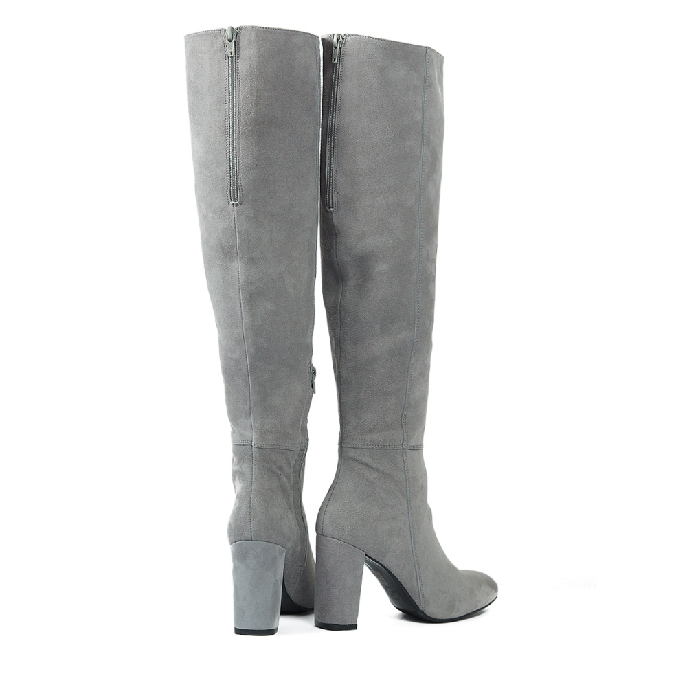 Długie szare skórzane kozaki za kolano Gianmarko