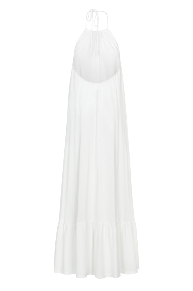  Długa biała sukienka wiązana na szyi 