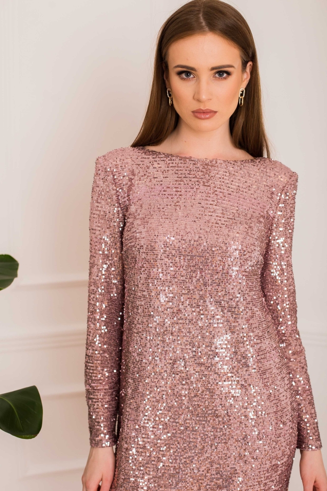 Różowa cekinowa sukienka Samantha z wyciętymi plecami SWING