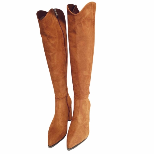 Brown suede leather boots on a post