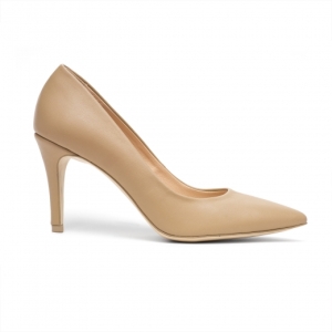 Flesh-colored stilettos with lower heel