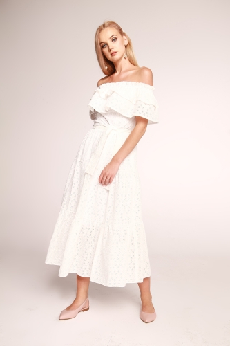 White embroidered Spanish maxi dress Poppi by Swing