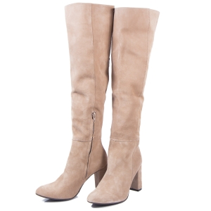 Long beige leather over-the-knee boots