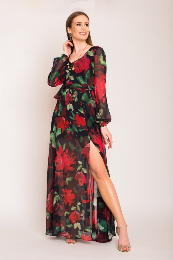 DŁUGA SUKIENKA W KWIATY NA CZARNYM TLE JIMMY SWING