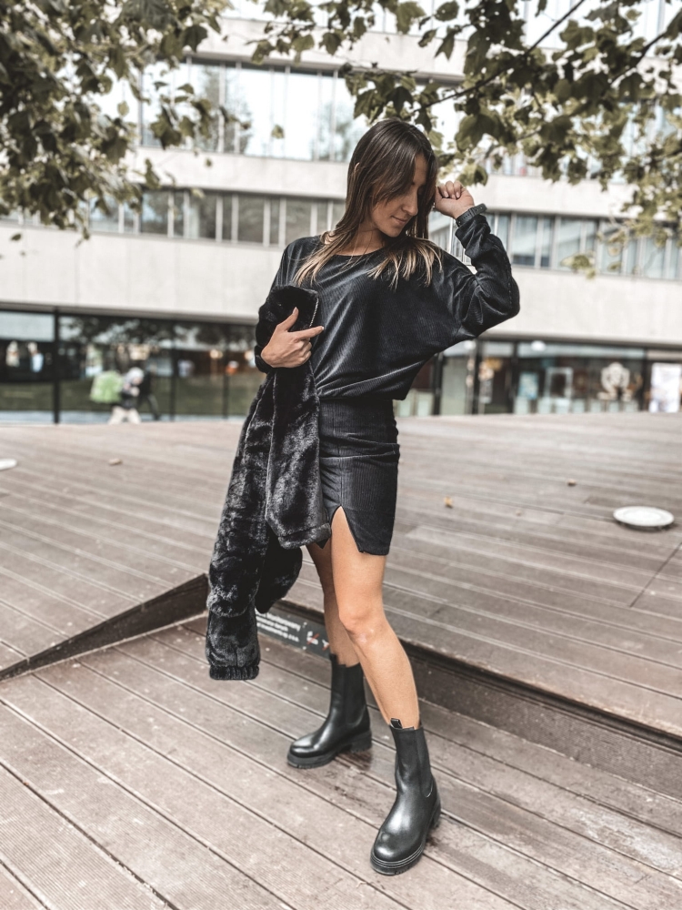 Czarny welurowy komplet Edison by Swing