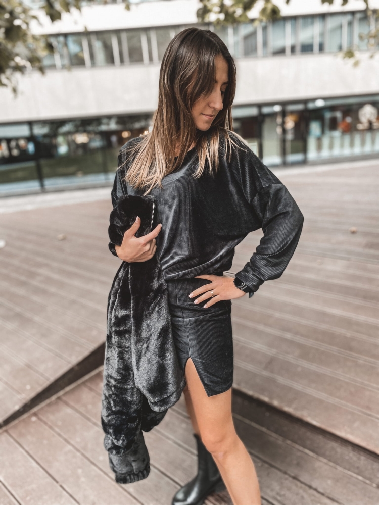 Czarny welurowy komplet Edison by Swing