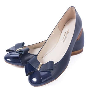 Navy blue ballet flats with bow by Alexio Giorgio