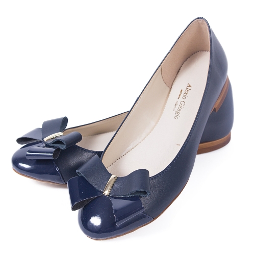 Navy blue ballet flats with bow by Alexio Giorgio