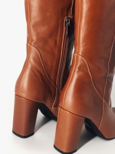 Cognac brown genuine leather stiletto boots