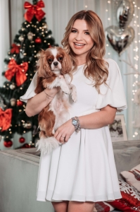 Cute white flared dress with buff sleeves Festive by Swing