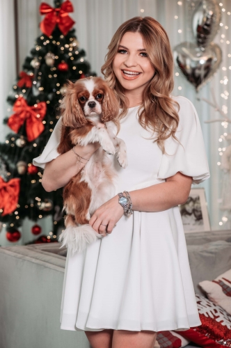 Cute white flared dress with buff sleeves Festive by Swing