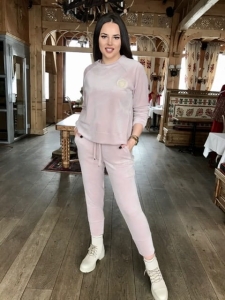 Velour tracksuit set trousers + sweatshirt powder pink