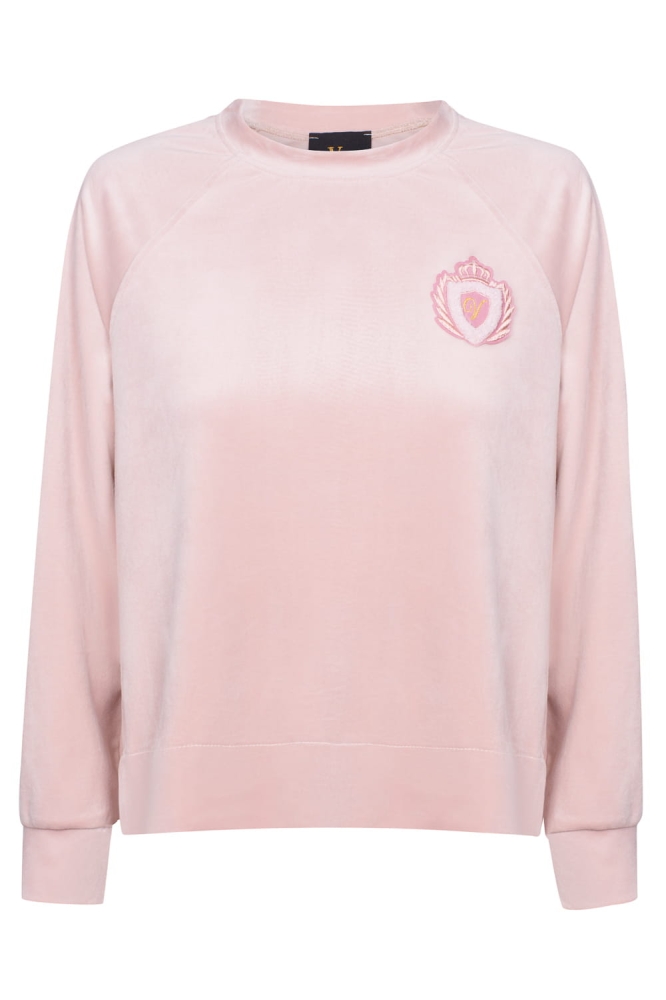 Welurowy komplet dresowy spodnie + bluza pudrowo różowy