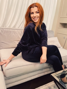 Velour tracksuit set trousers + sweatshirt navy blue