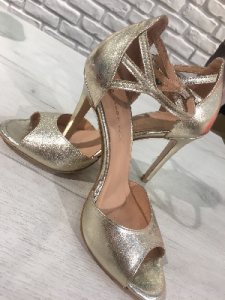 Gold leather stiletto sandals