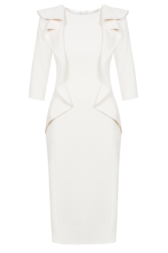Cream-coloured frill front pencil midi dress Rosalia by Swing