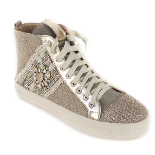 Beige ankle sneakers with stones by Mario Bolucci