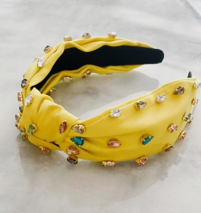 Yellow lime green hairband embroidered with stones