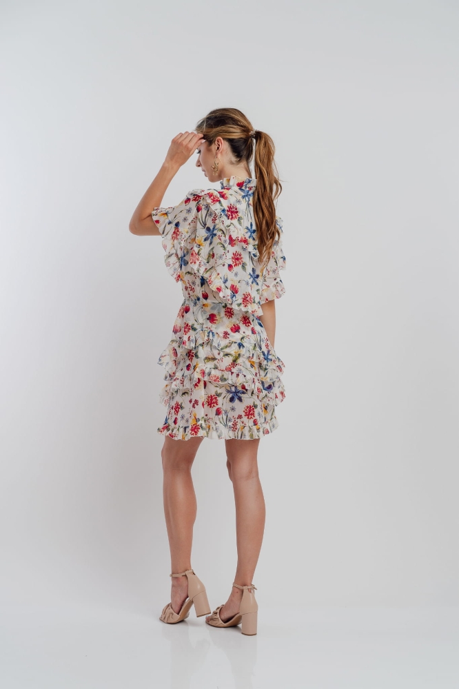 Sukienka w kwiaty z falbankami Collet by Swing