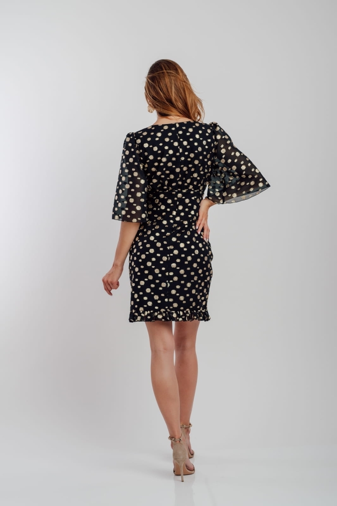 Czarno złota sukienka z rozkloszowanymi rękawkami Aria by Swing