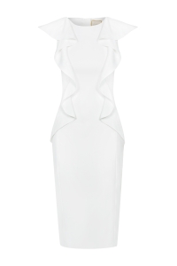 White frill front pencil midi dress Rosalia by Swing