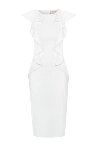 White frill front pencil midi dress Rosalia by Swing