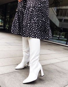 White leather stiletto heeled boots