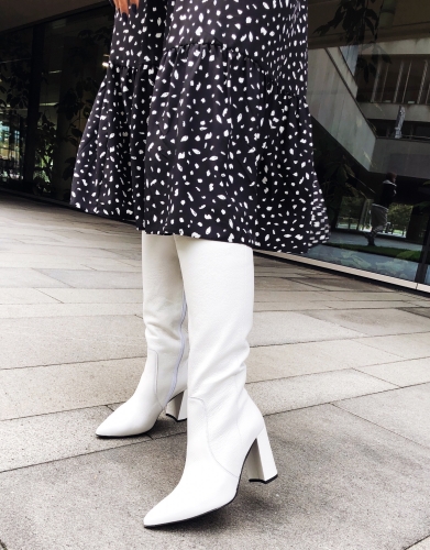White leather stiletto heeled boots