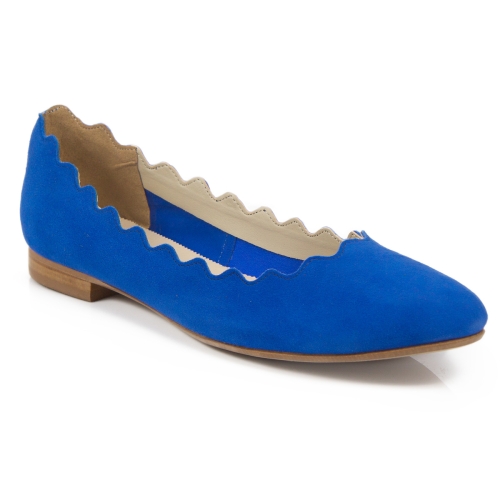 Cobalt suede ballet flats with ruffle by Alexio Giorgio