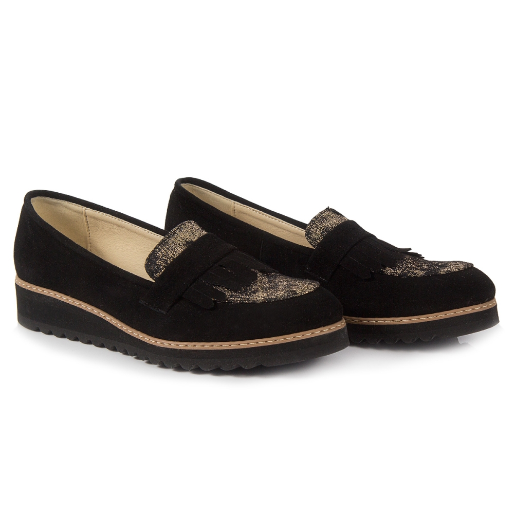  Czarne zamszowe mokasyny ze złotą wstawką Alexio Giorgio 