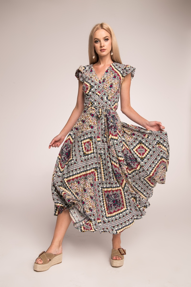  Przekładana sukienka boho w astecki wzór GYPSY Swing
