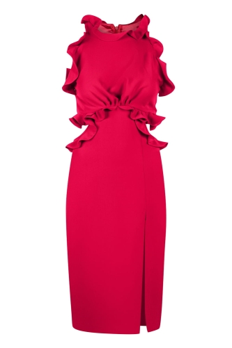 Red graphite dress with ruffles at the shoulders and deep zipper Agnes by Swing